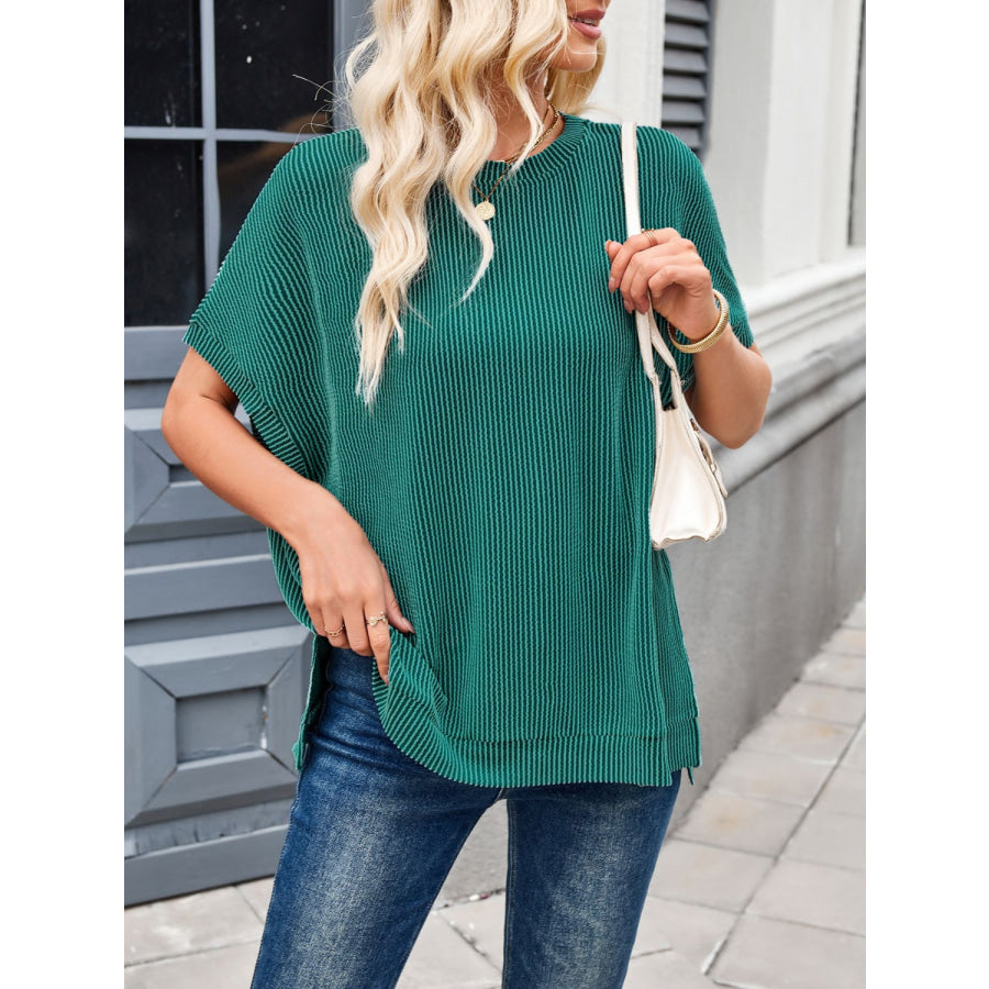 Lovelet Texture Round Neck Short Sleeve T-Shirt Apparel and Accessories