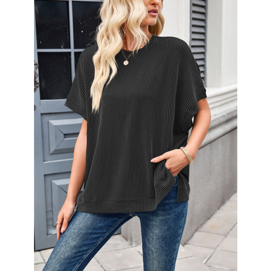 Lovelet Texture Round Neck Short Sleeve T-Shirt Apparel and Accessories