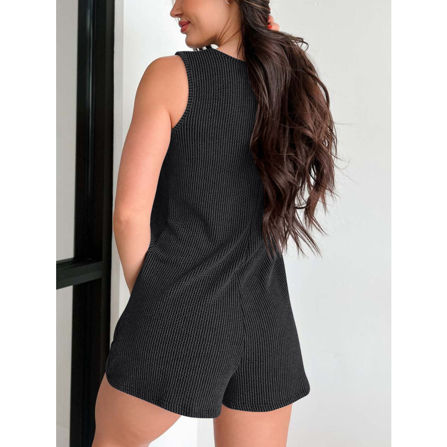 Lovelet Texture Wide Strap Romper with Pockets Apparel and Accessories