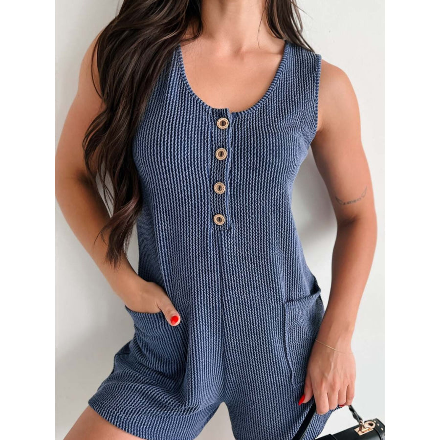 Lovelet Texture Wide Strap Romper with Pockets Apparel and Accessories