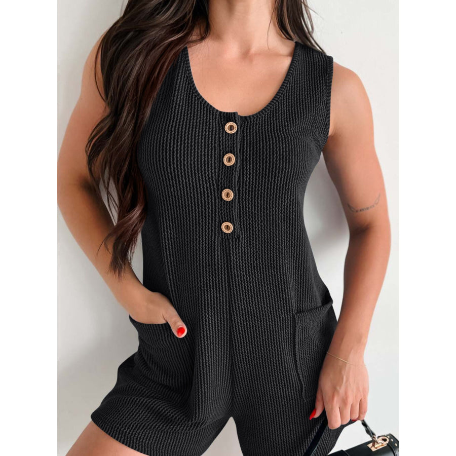 Lovelet Texture Wide Strap Romper with Pockets Apparel and Accessories