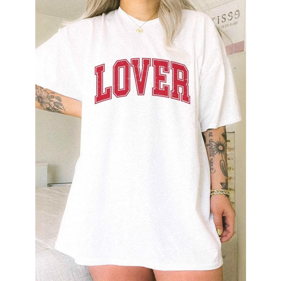 LOVER Round Neck Half Sleeve T-Shirt White / S Apparel and Accessories