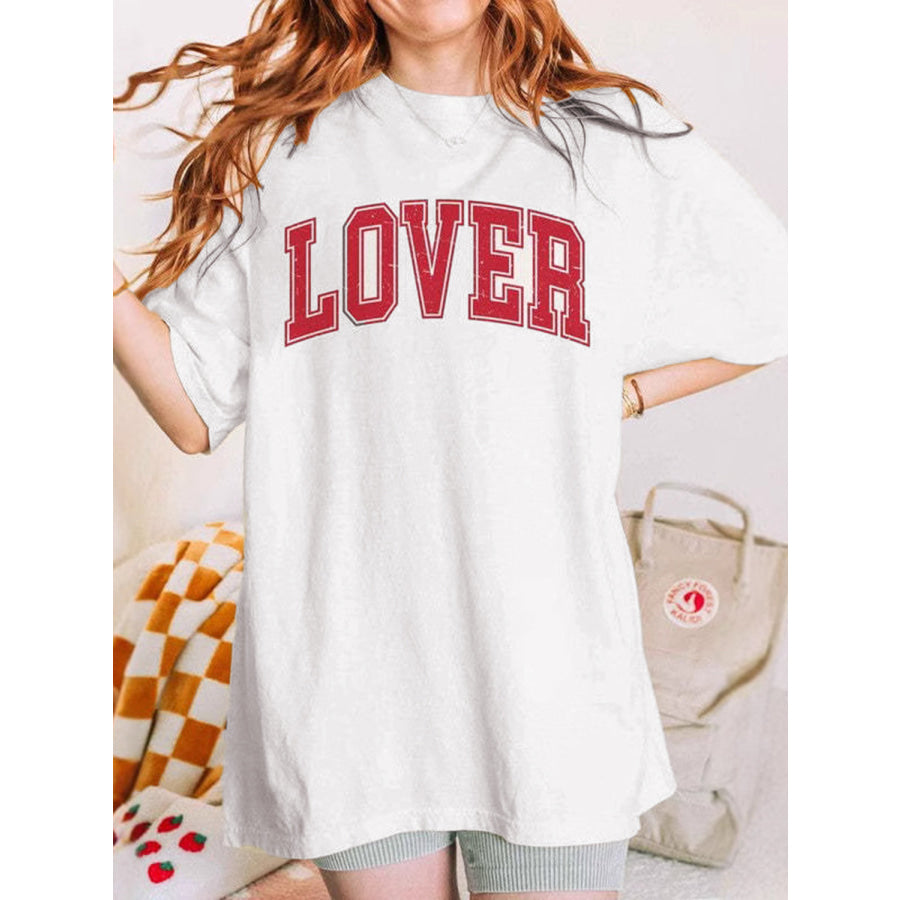 LOVER Round Neck Half Sleeve T-Shirt White / S Apparel and Accessories