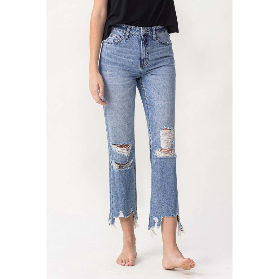 Lovervet High Rise Distressed Straight Jeans Apparel and Accessories