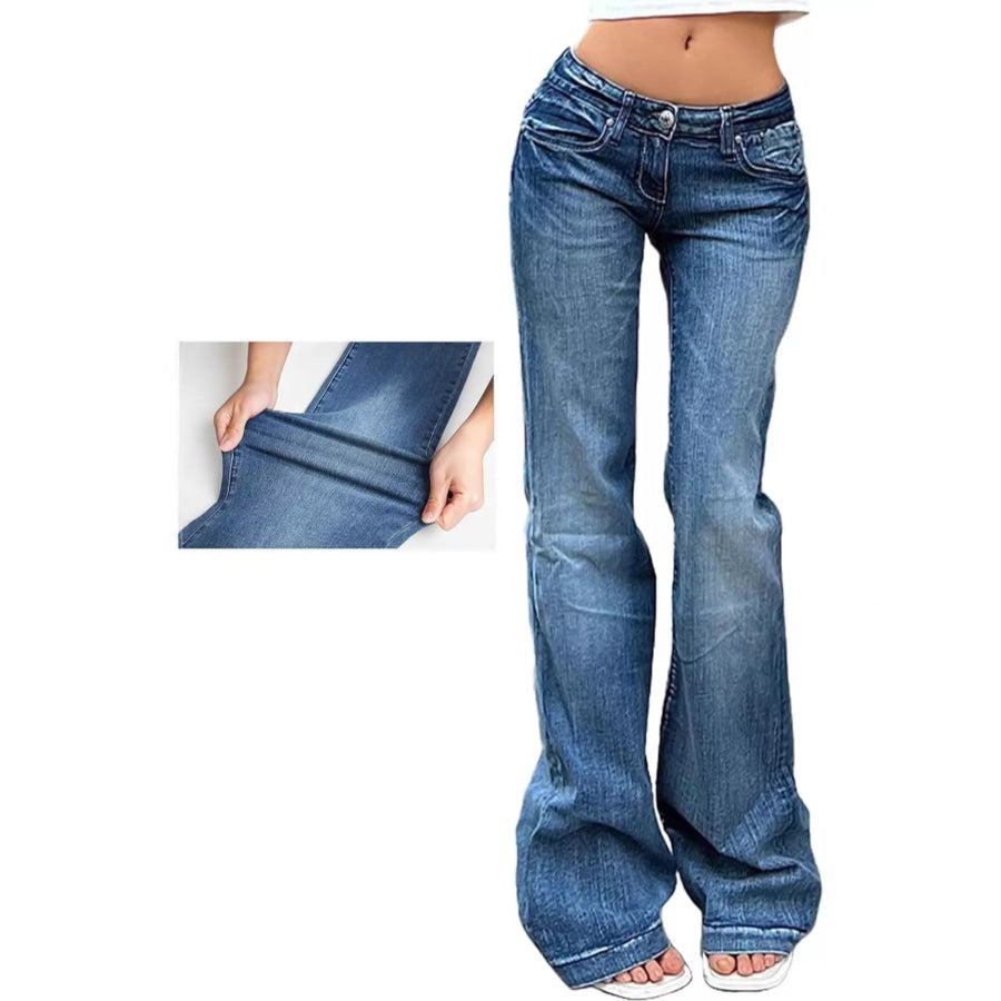 Low Rise Flare Jeans Dark Blue / S Apparel and Accessories