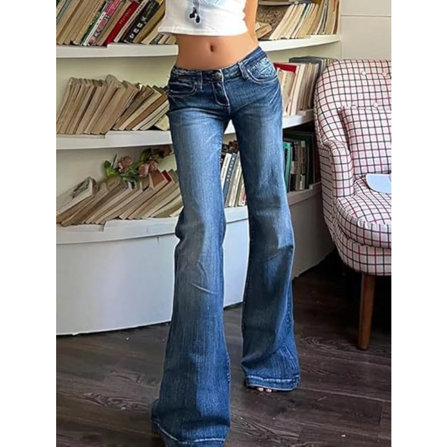 Low Rise Flare Jeans Dark Blue / S Apparel and Accessories