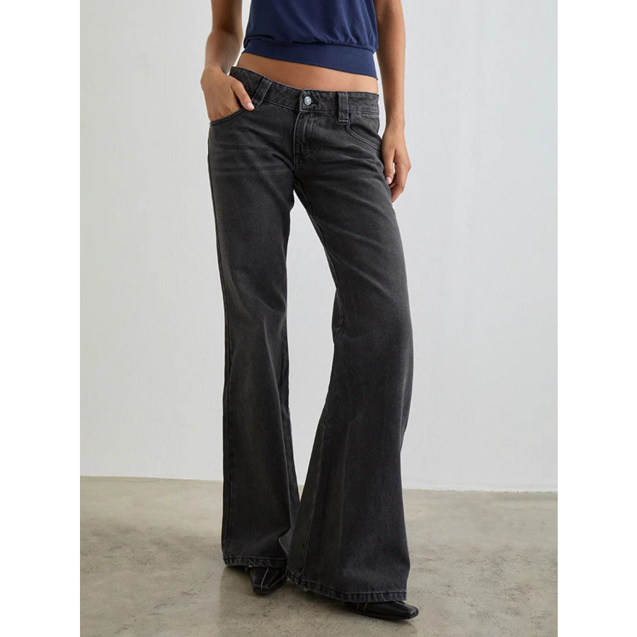 Low Rise Flare Leg Jeans Dark Gray / S Apparel and Accessories