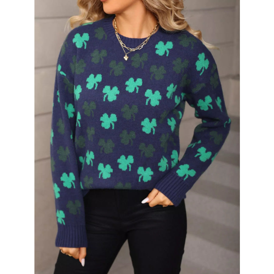 Lucky Clover Crew Neck Sweater Apparel and Accessories