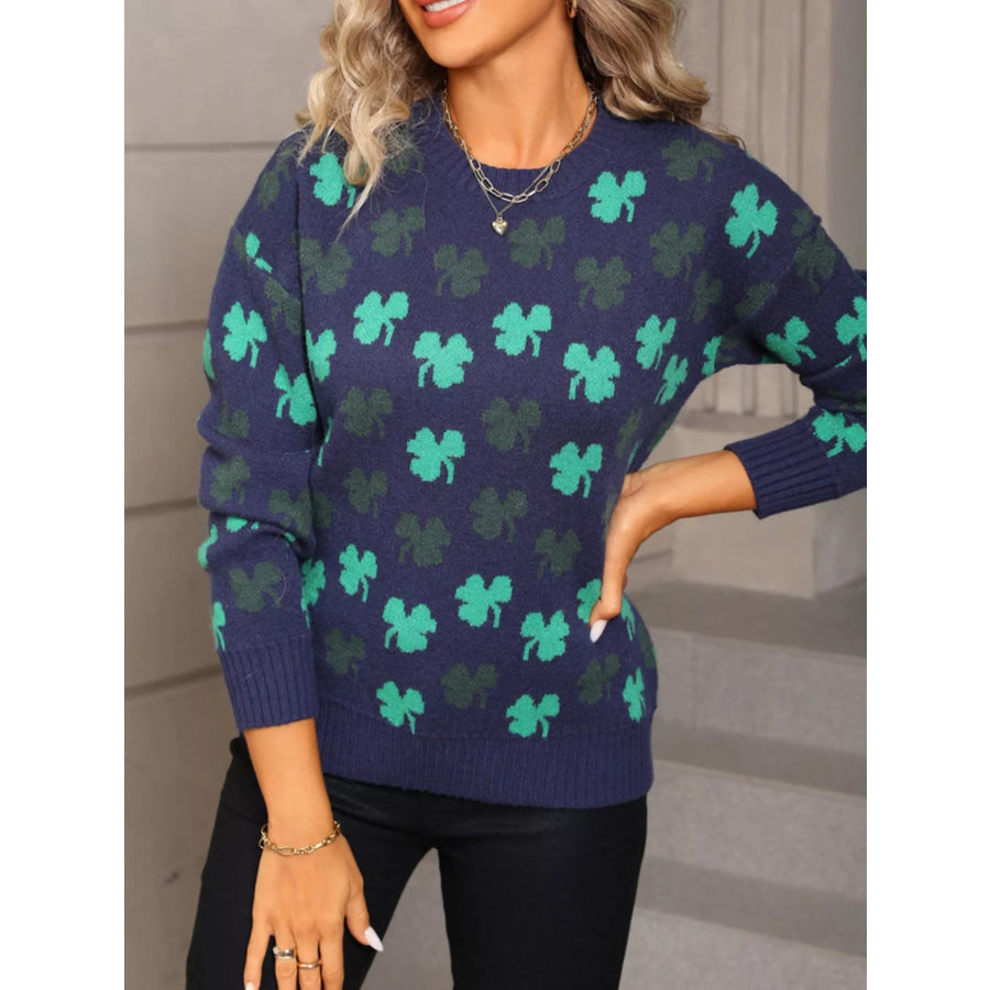 Lucky Clover Crew Neck Sweater Apparel and Accessories