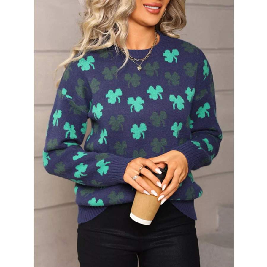 Lucky Clover Crew Neck Sweater Apparel and Accessories