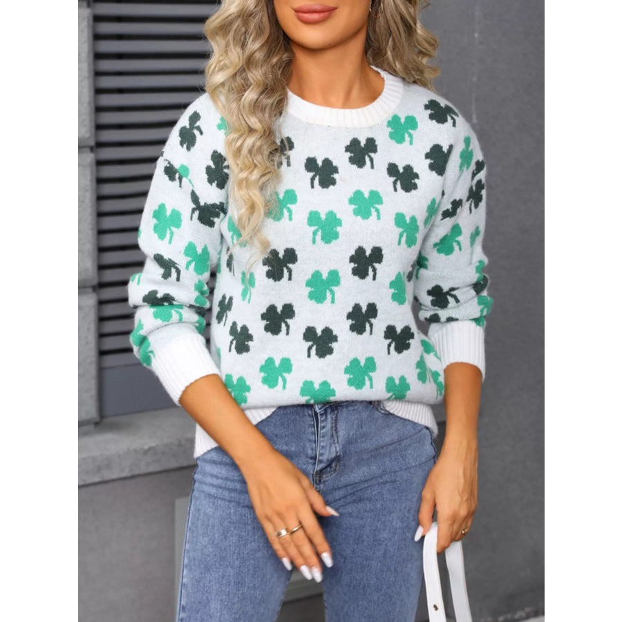 Lucky Clover Crew Neck Sweater Apparel and Accessories