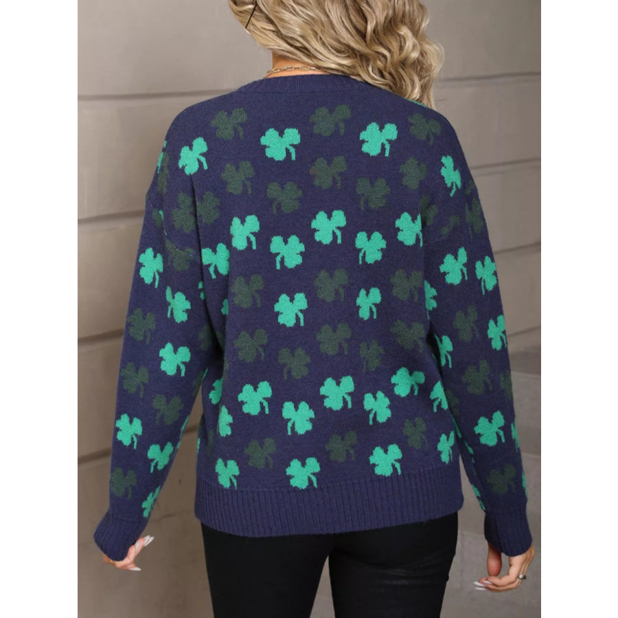 Lucky Clover Crew Neck Sweater Apparel and Accessories