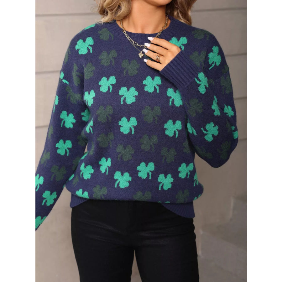 Lucky Clover Crew Neck Sweater Apparel and Accessories