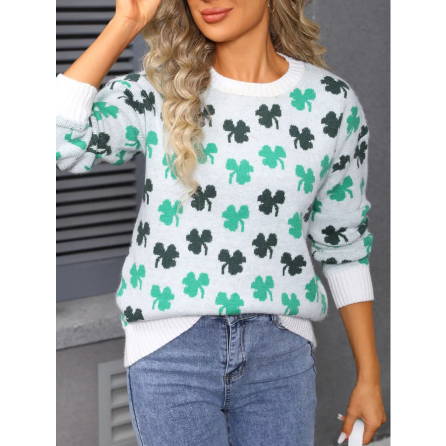 Lucky Clover Crew Neck Sweater Apparel and Accessories