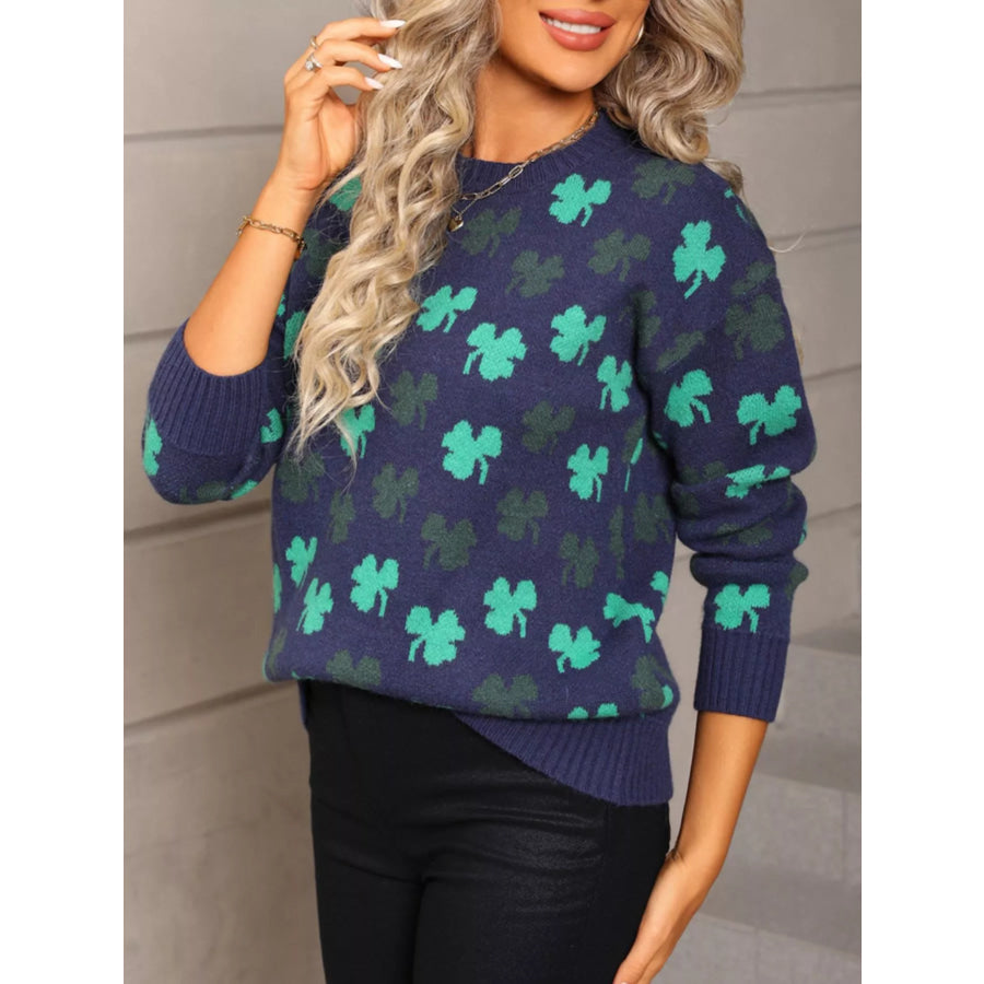 Lucky Clover Crew Neck Sweater Apparel and Accessories