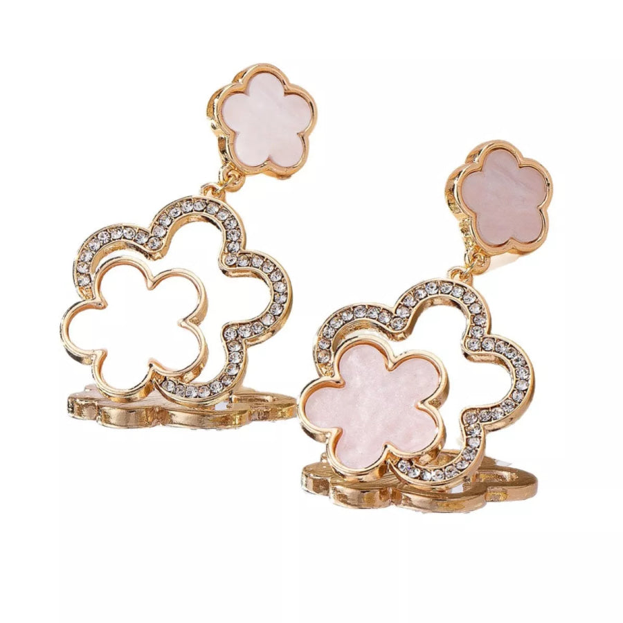 Lucky Clover Dangle Earrings with Rhinestone Accents Apparel and Accessories
