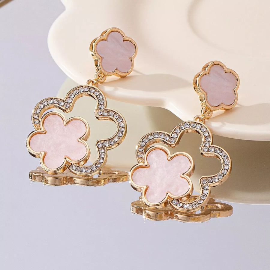 Lucky Clover Dangle Earrings with Rhinestone Accents Apparel and Accessories