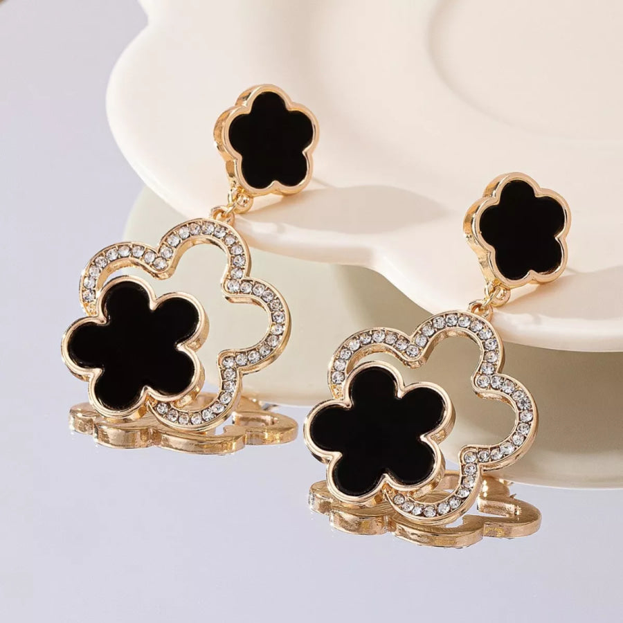 Lucky Clover Dangle Earrings with Rhinestone Accents Apparel and Accessories