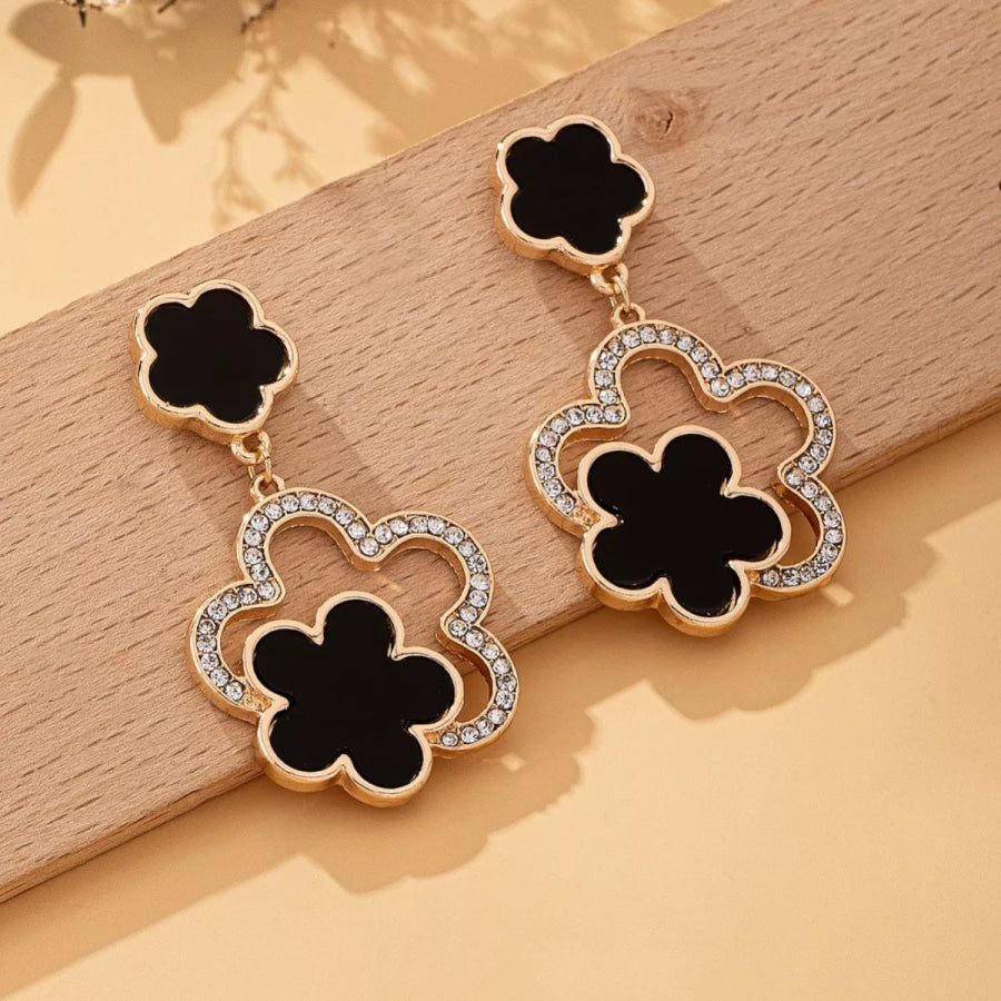 Lucky Clover Dangle Earrings with Rhinestone Accents Black / onesize Apparel and Accessories