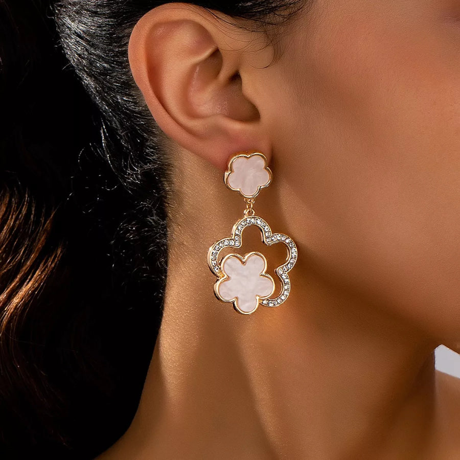 Lucky Clover Dangle Earrings with Rhinestone Accents White / onesize Apparel and Accessories