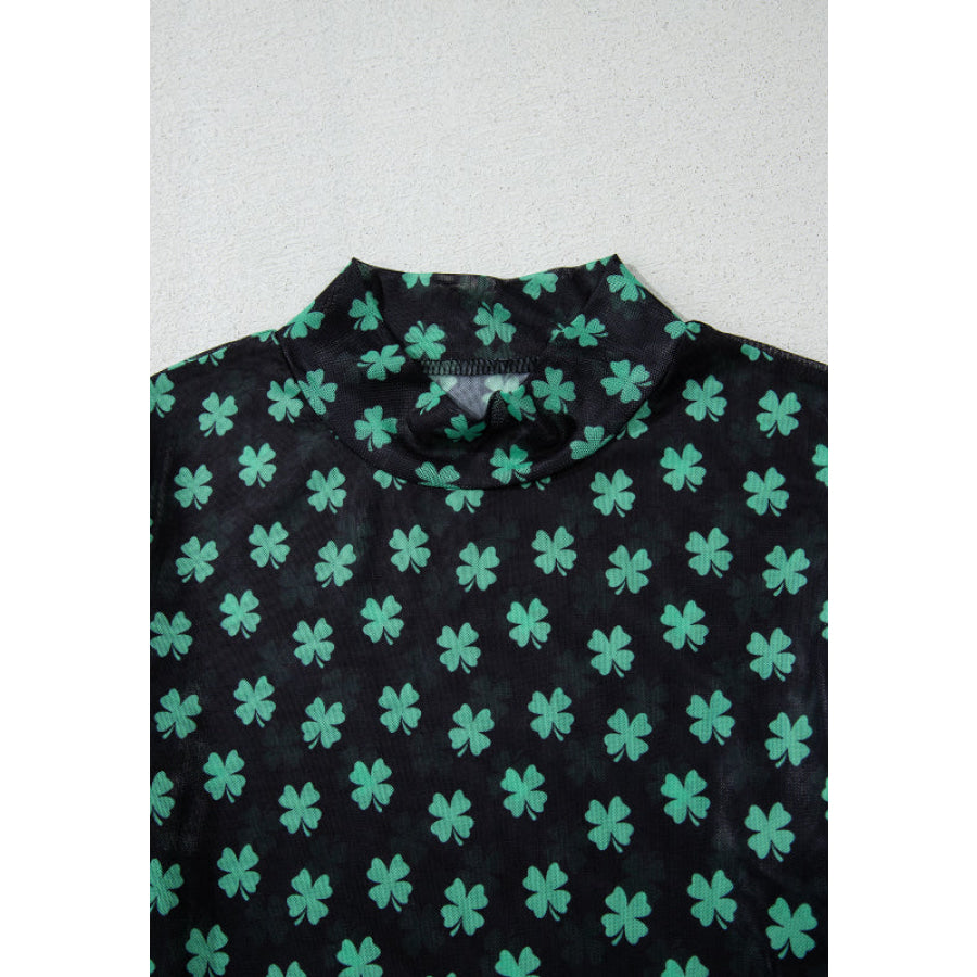 Lucky Clover Mock Neck Long Sleeve Bodysuit Apparel and Accessories