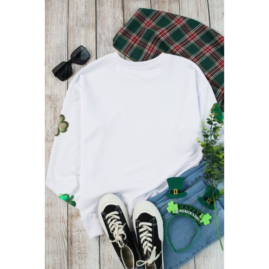 Lucky Clover Round Neck Long Sleeve Sweatshirt Apparel and Accessories