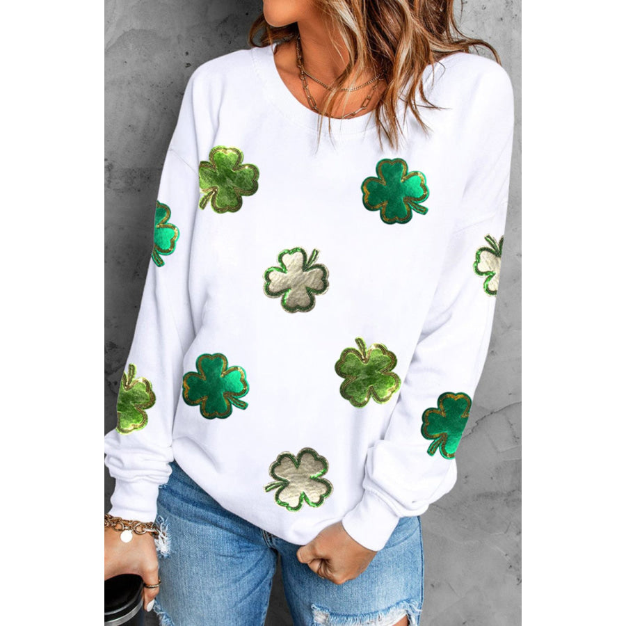 Lucky Clover Round Neck Long Sleeve Sweatshirt Apparel and Accessories