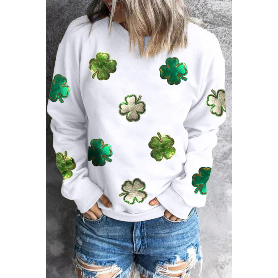 Lucky Clover Round Neck Long Sleeve Sweatshirt Apparel and Accessories