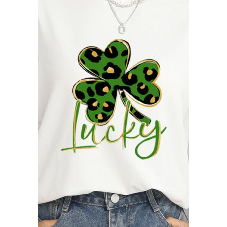 Lucky Clover Round Neck Short Sleeve T - Shirt Apparel and Accessories