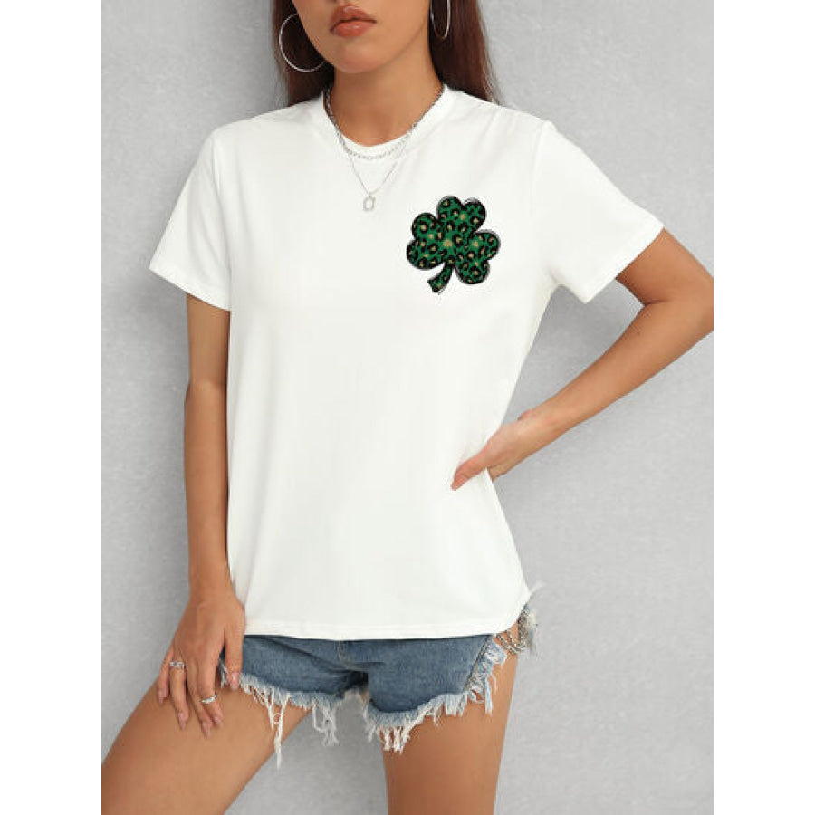 Lucky Clover Round Neck Short Sleeve T - Shirt White / S Apparel and Accessories