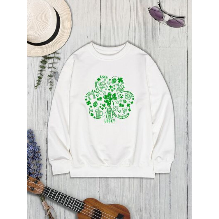 Lucky Clover Round Neck Sweatshirt Apparel and Accessories