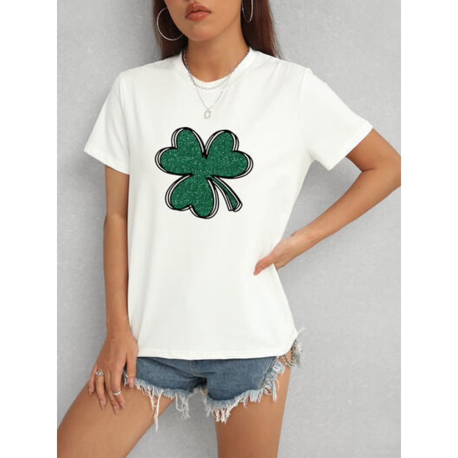 Lucky Clover Round Neck T - Shirt White / S Apparel and Accessories