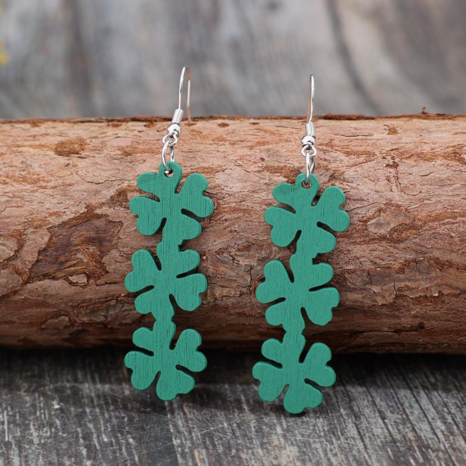 Lucky Clover Wooden Dangle Earrings Teal / One Size Apparel and Accessories