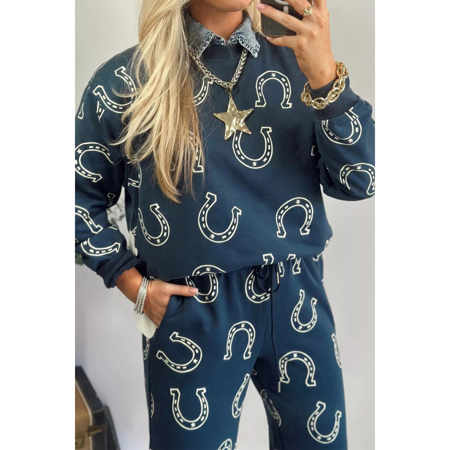 Lucky Horseshoe Print Sweatshirt and Pants Set Apparel and Accessories