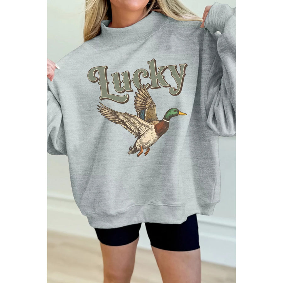 Lucky Mallard Graphic Mock Neck Casual Sweatshirt Apparel and Accessories