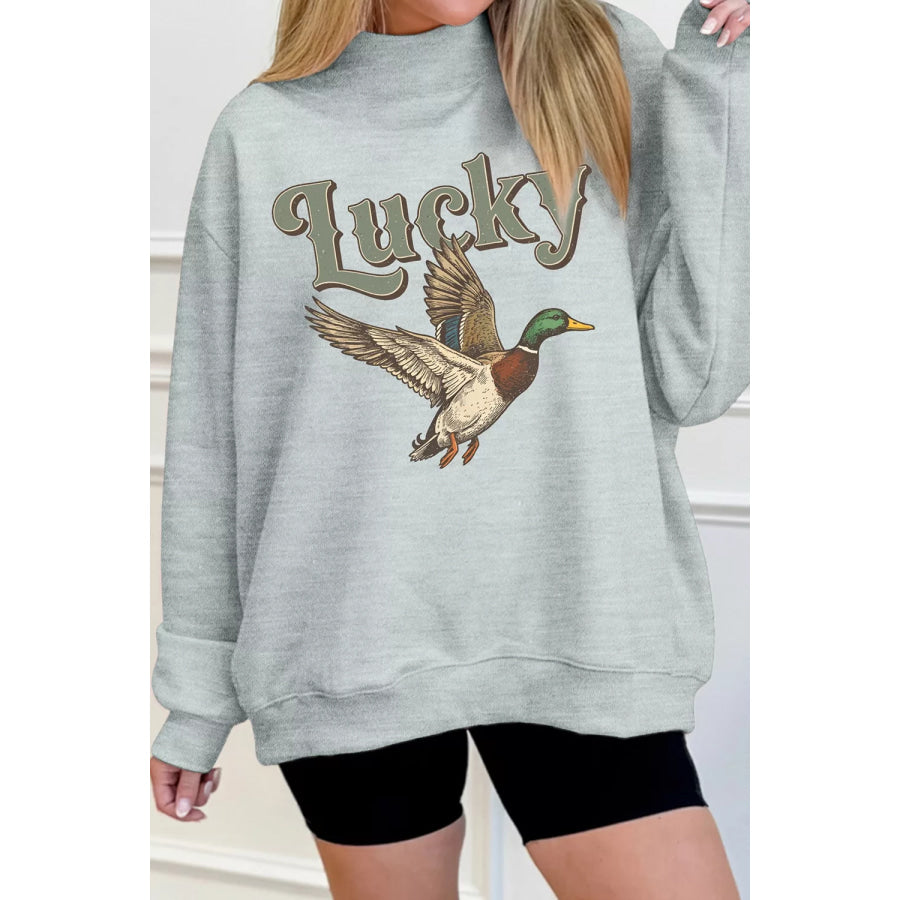 Lucky Mallard Graphic Mock Neck Casual Sweatshirt Apparel and Accessories