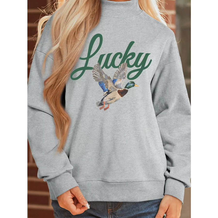 Lucky Mallard Print Mock Neck Casual Pullover Sweatshirt Apparel and Accessories