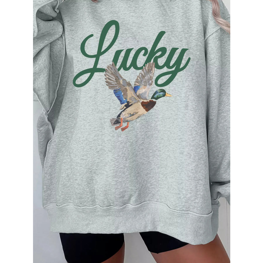 Lucky Mallard Print Mock Neck Casual Pullover Sweatshirt Apparel and Accessories