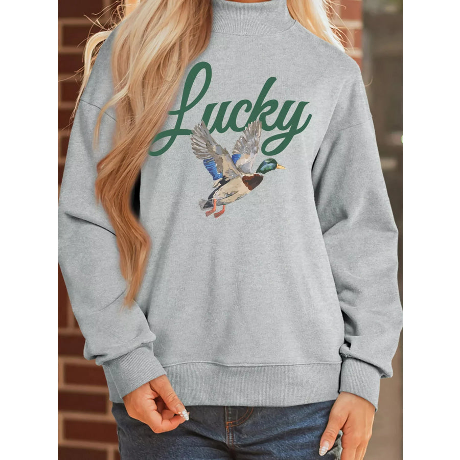Lucky Mallard Print Mock Neck Casual Pullover Sweatshirt Apparel and Accessories