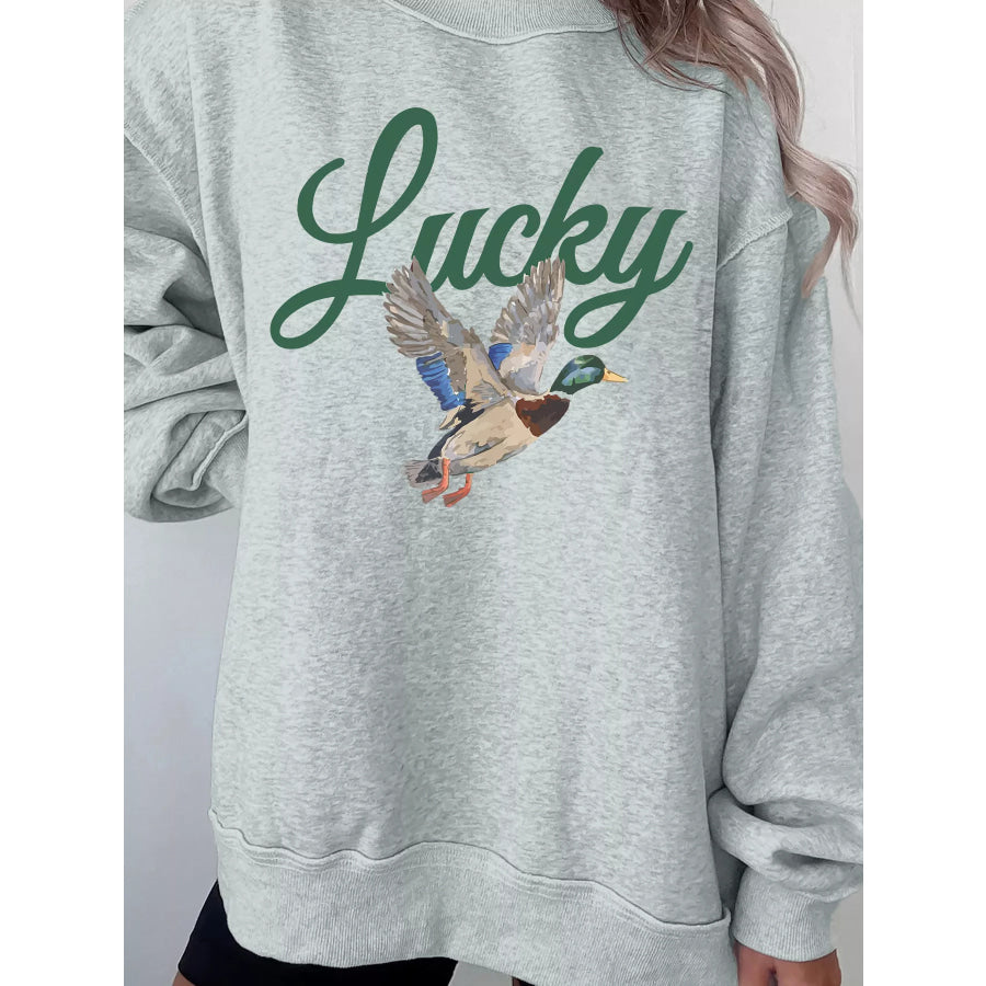 Lucky Mallard Print Mock Neck Casual Pullover Sweatshirt Apparel and Accessories