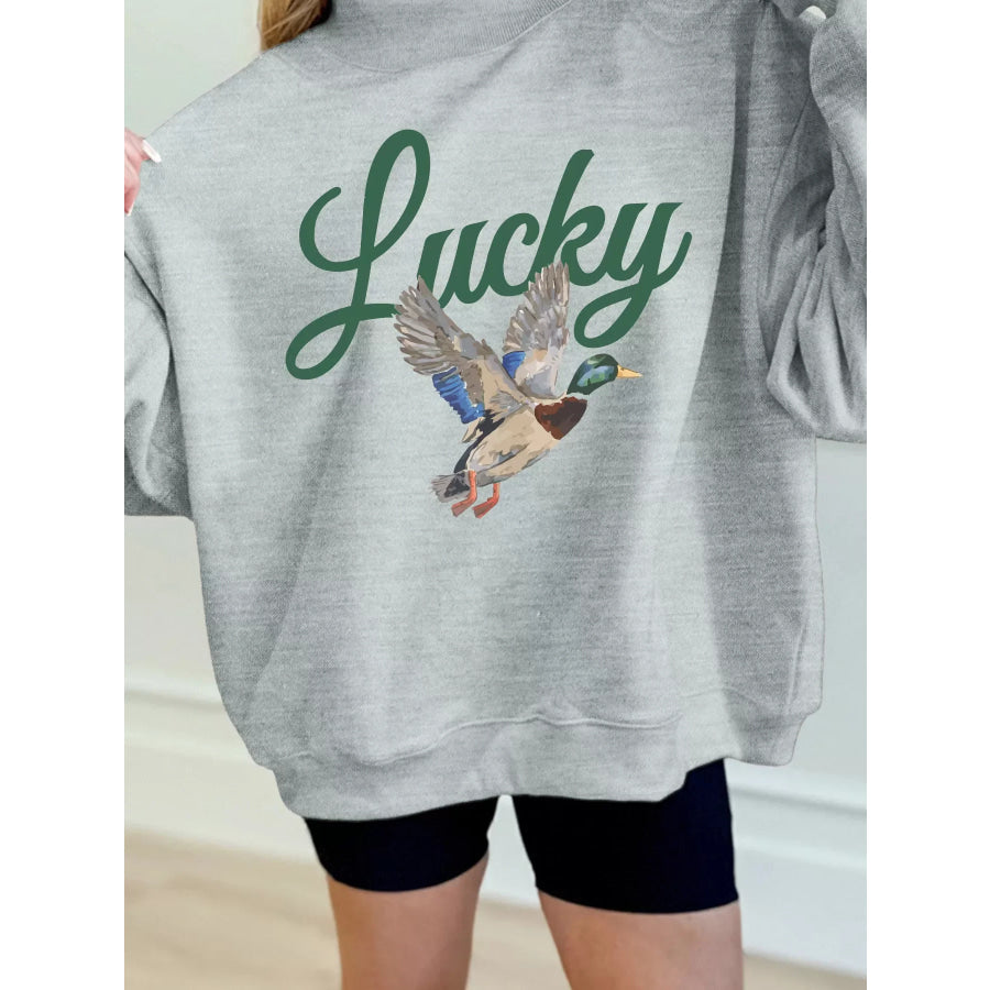 Lucky Mallard Print Mock Neck Casual Pullover Sweatshirt Gray / S Apparel and Accessories
