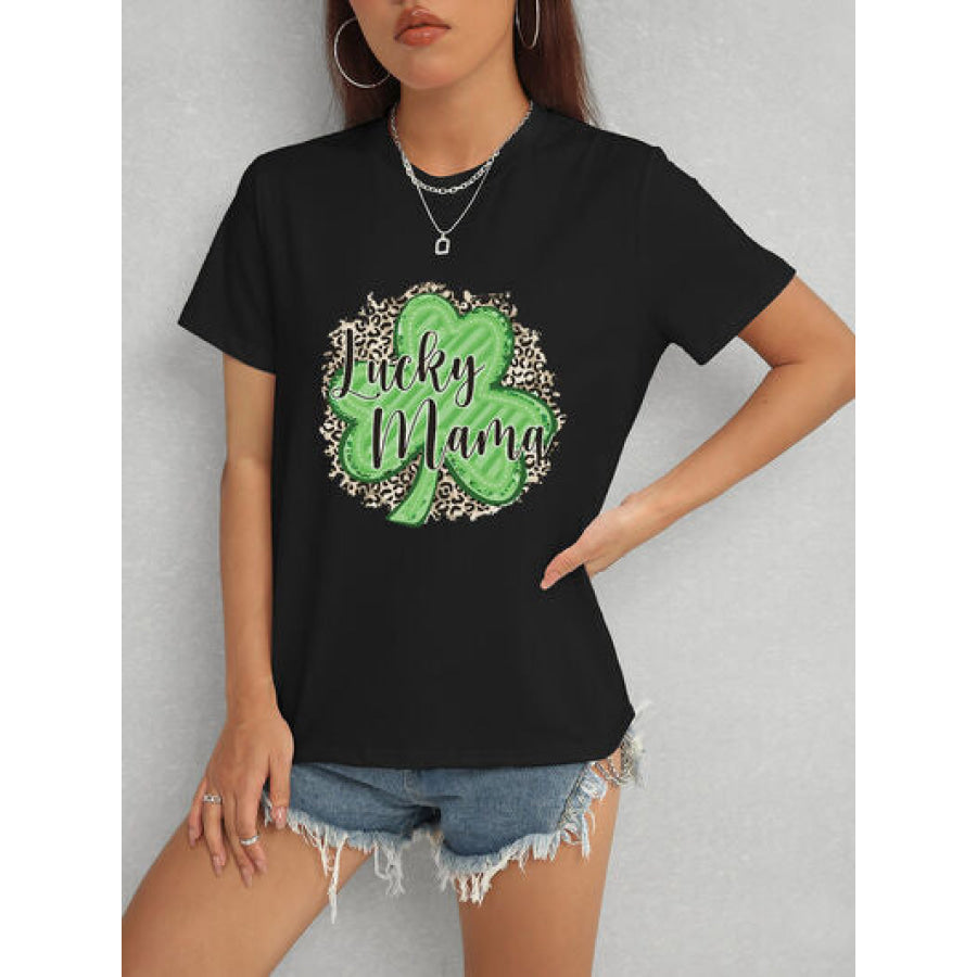 LUCKY MAMA Round Neck T - Shirt Black / S Apparel and Accessories