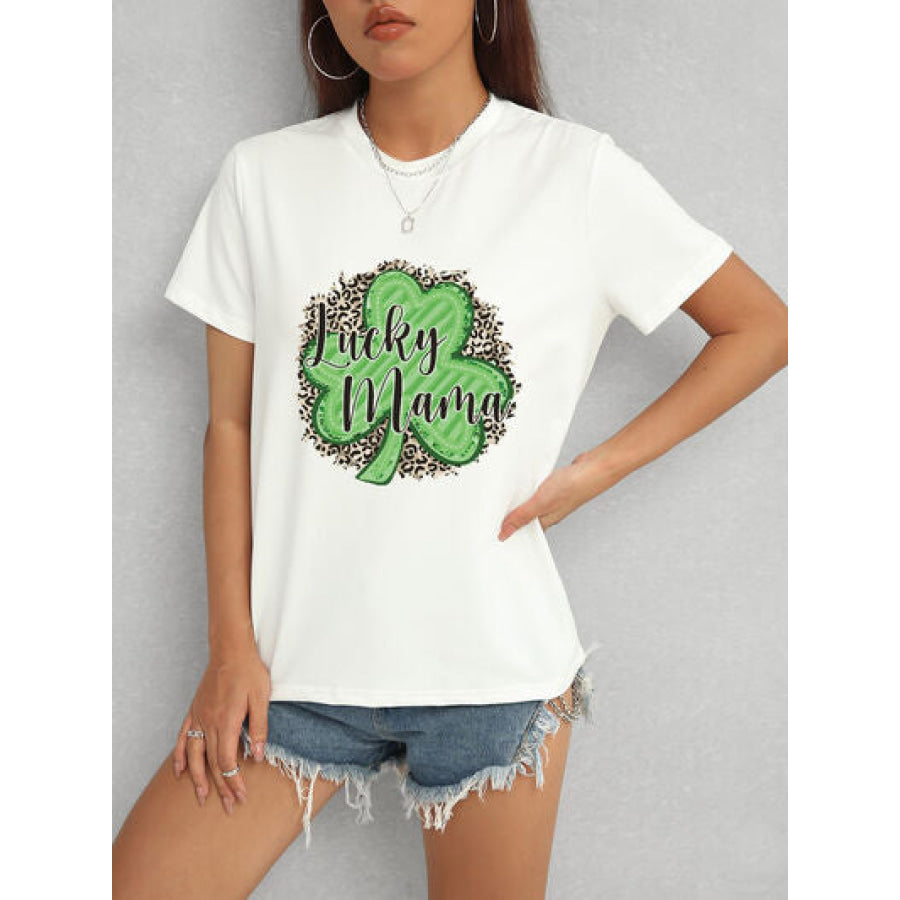 LUCKY MAMA Round Neck T - Shirt White / S Apparel and Accessories