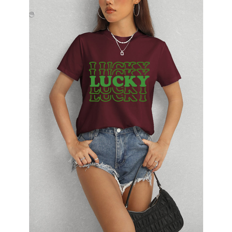 LUCKY Round Neck Short Sleeve T-Shirt Apparel and Accessories