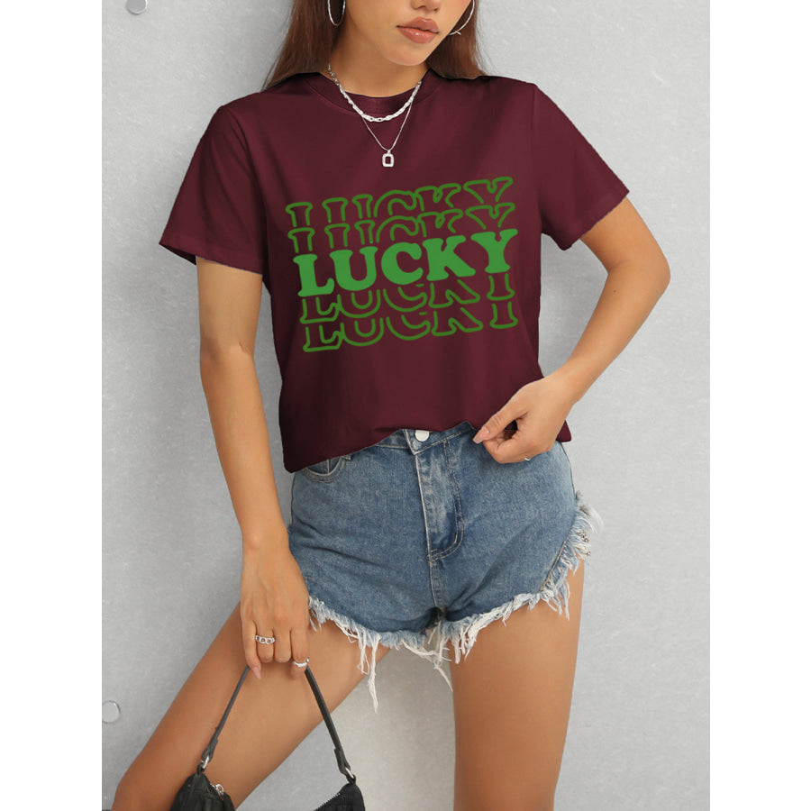 LUCKY Round Neck Short Sleeve T-Shirt Apparel and Accessories