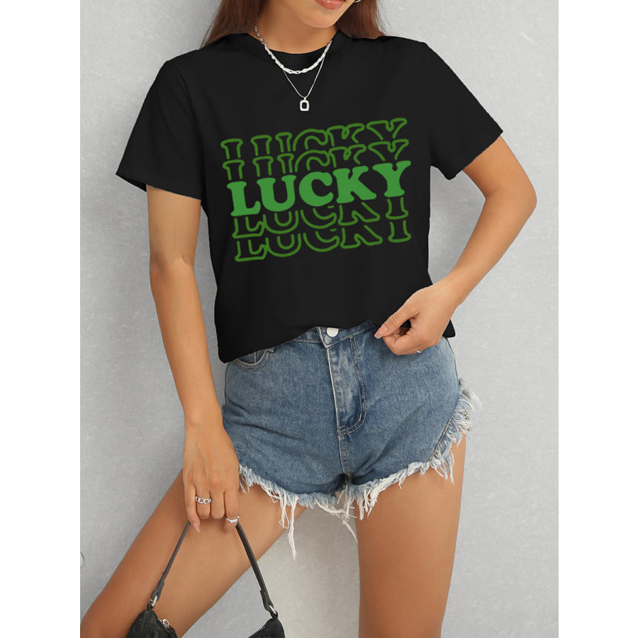 LUCKY Round Neck Short Sleeve T-Shirt Apparel and Accessories