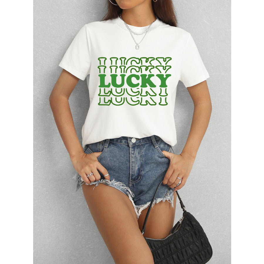 LUCKY Round Neck Short Sleeve T-Shirt Apparel and Accessories