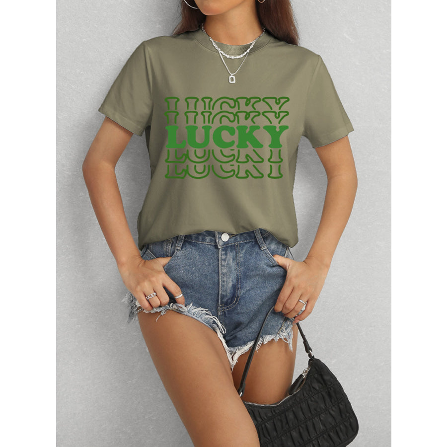 LUCKY Round Neck Short Sleeve T-Shirt Apparel and Accessories