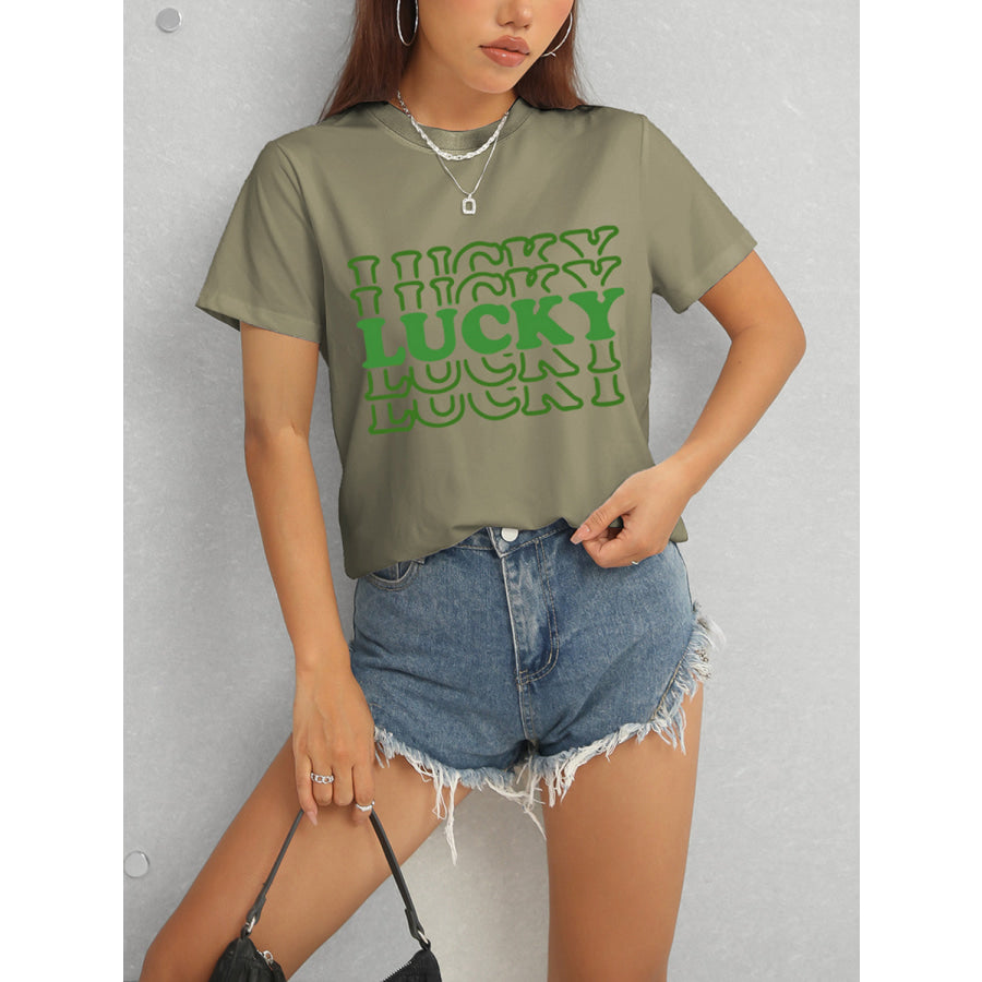 LUCKY Round Neck Short Sleeve T-Shirt Apparel and Accessories