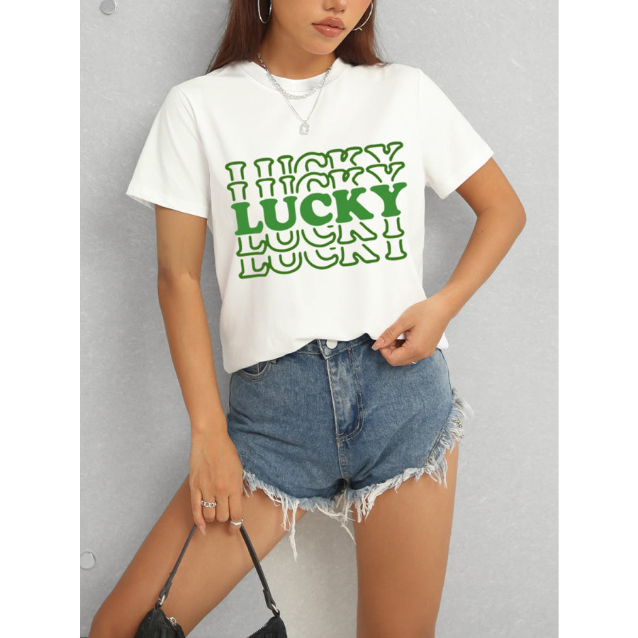 LUCKY Round Neck Short Sleeve T-Shirt Apparel and Accessories